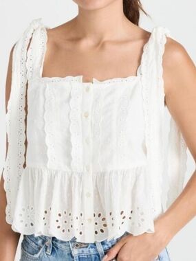 FARM RIO White Eyelet Tie-Strap Women's Top